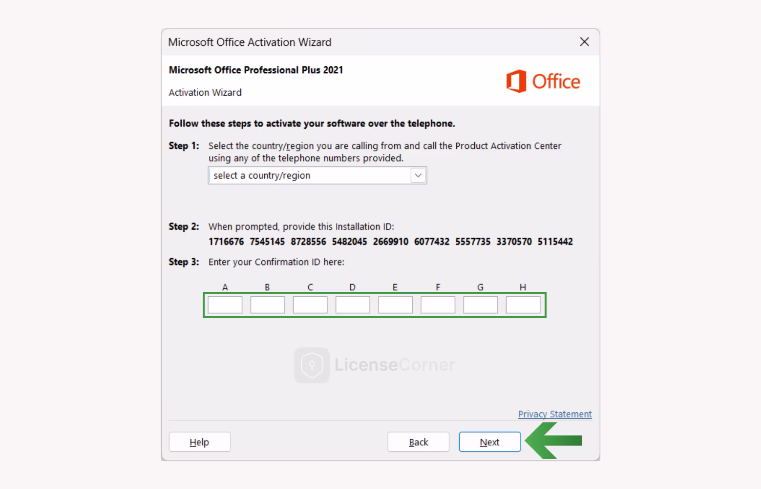 Example of where the Confirmation ID should be entered.